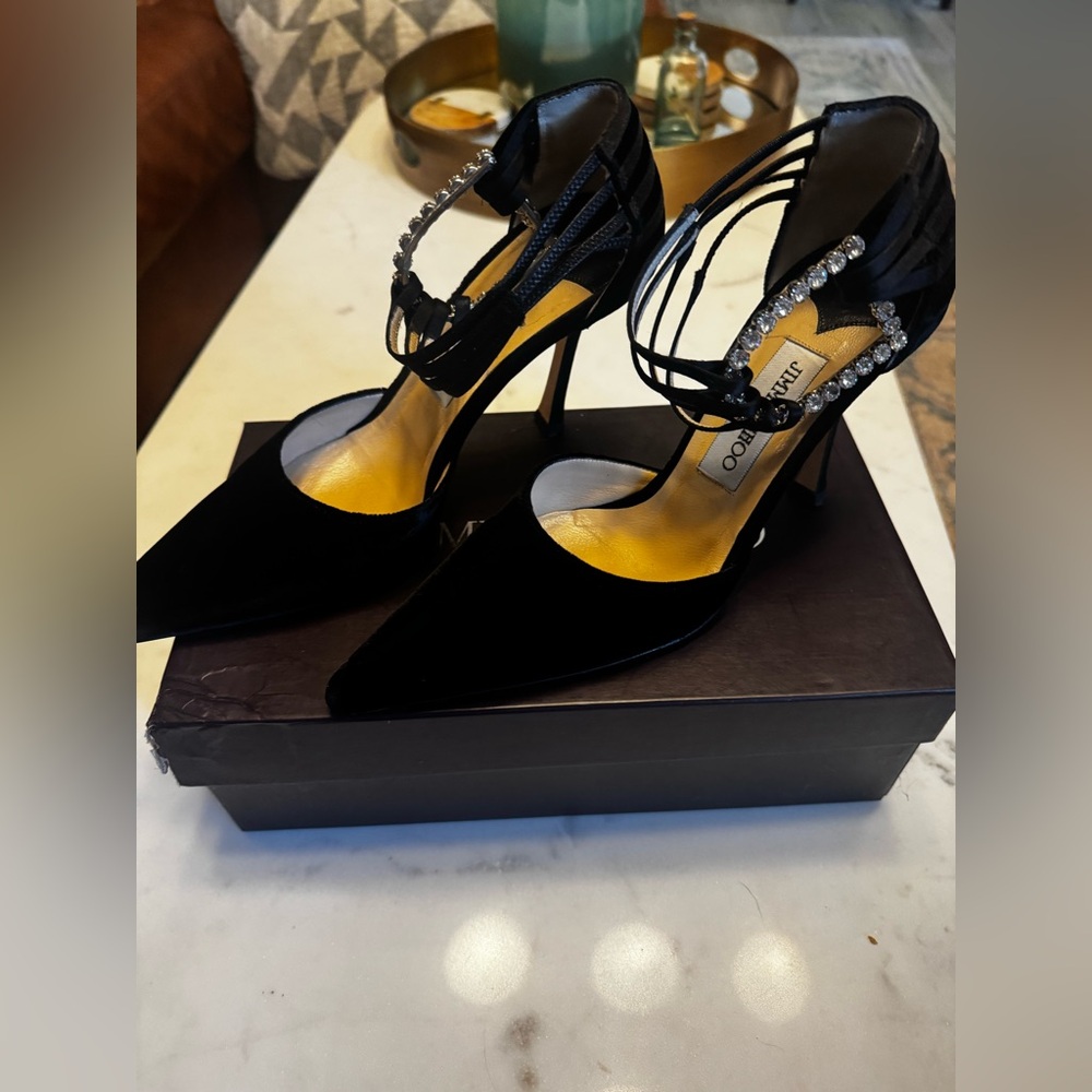 Jimmy Choo Black Heels with Crystal Straps